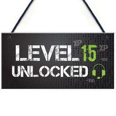 B&Q -  Funny 15Th Birthday Gift For Son Brother Gaming Sign Gamer Gift Bedroom Sign Gift For Him