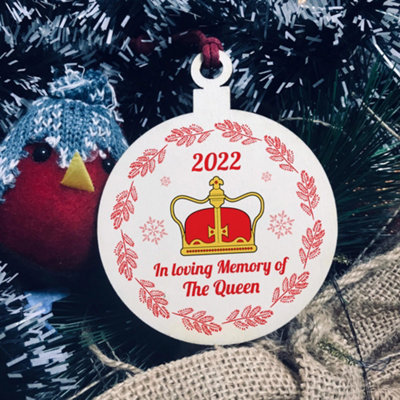 Red Ocean In Memory Of Queen Elizabeth Ll Hanging Wooden Christmas Bauble Memorial Tree Decoration from B&Q