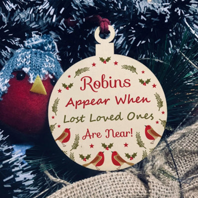 Red Ocean Robins Appear Memorial Christmas Bauble Wood Hanging Decoration Family Gift from B&Q