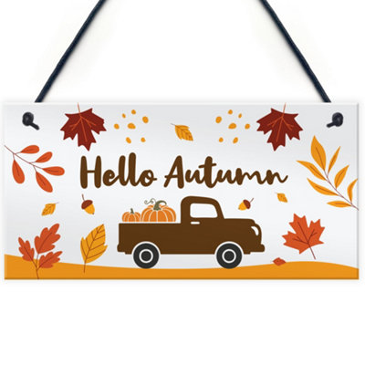 Red Ocean Hanging Hello Autumn SignAutumn GiftsAutumn House DecorAutumn DecorationPumpkins, from B&Q
