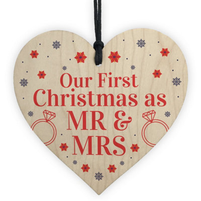 Red Ocean Our First Christmas As Mr And Mrs Husband And Wife Gifts Tree Decoration Hanging Bauble Gift For Him Her from B&Q