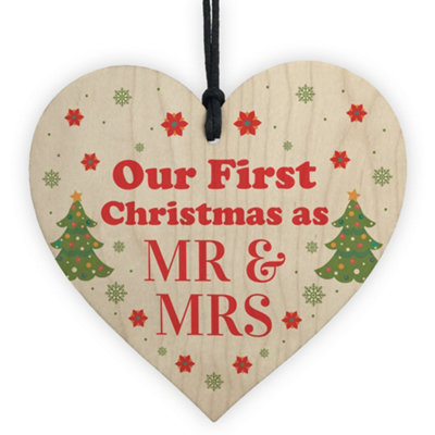 Red Ocean First Christmas As Mr  Mrs Bauble Hanging Tree Decoration Novelty Gift For Husband Wife from B&Q