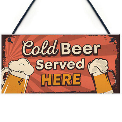 Red Ocean Bar Signs And Plaques Cold Served Here Novelty Bar Sign Man Cave Sign Gift from B&Q