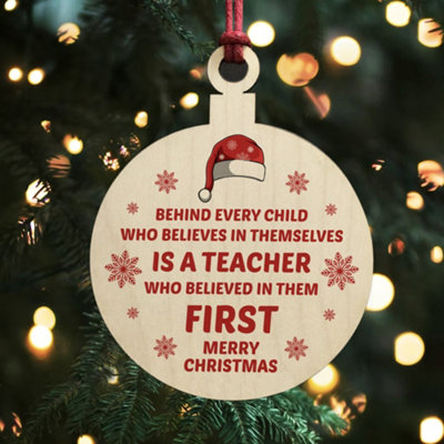 B&Q -  Christmas Gift For Teacher Thank You Teaching Assistant Nursery Teacher Wood Bauble