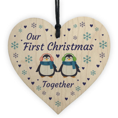 Red Ocean Our First 1St Christmas Together Wooden Bauble Heart Christmas Tree Gift For Couple from B&Q