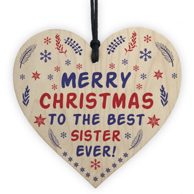 B&Q -  Sister Christmas Gifts From Brother Hanging Wooden Heart Keepsake Gift For Big Or Little Sister