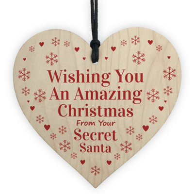 Red Ocean Secret Santa Christmas Gift For Colleague Friend Co Worker Hanging Wooden Heart Gift For Him Her from B&Q