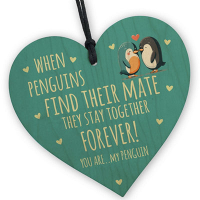 Red Ocean Penguin Gift For Valentines Day Or Anniversary Wood Heart Plaque Gift For Husband Wife Partner from B&Q