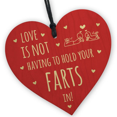 Red Ocean Love Is Not Having To Hold Your Farts In Funny Rude Character Wood Heart Valentines Gift For Him Or Her from B&Q