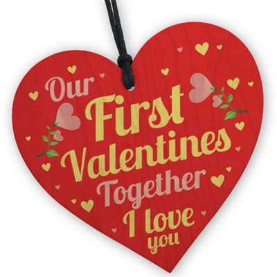 B&Q -  First 1St Valentines Gift Wood Heart First Valentines Together Gift For Girlfriend Boyfriend Keepsake