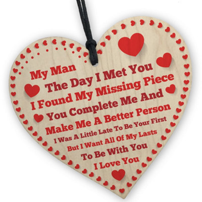 Red Ocean Anniversary Gift For Men My Man Wooden Heart Plaque Birthday Gift For My ManHusbandBoyfriendValentines Day Gifts from B&Q