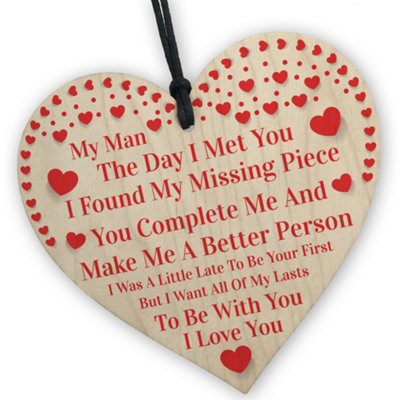 Red Ocean My Man Anniversary Gift For Men Wooden Heart Plaque Birthday Gift For My ManHusbandBoyfriendValentines Day Gifts from B&Q