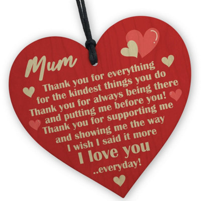 Red Ocean Thank You Gift For Mum Mummy Birthday Mothers Day Shabby Chic Wood Heart Plaque from B&Q