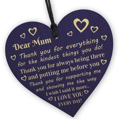 B&Q -  Wooden Heart Keepsake Thank You Mum  Gift For Mum Mother Mummy  Mothers Day Gift For Mum From Daughter Or Son