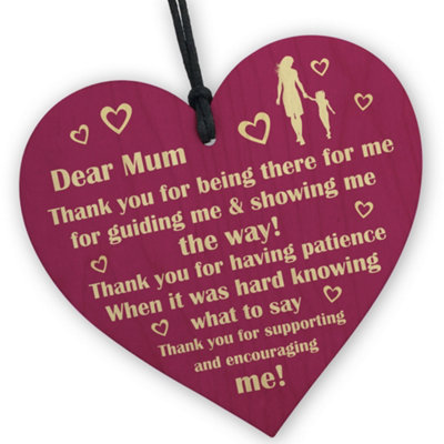 B&Q -  Thank You Gift For Mum On Mothers Day Birthday Gift Ideas For Mum From Daughter Son Wooden Heart