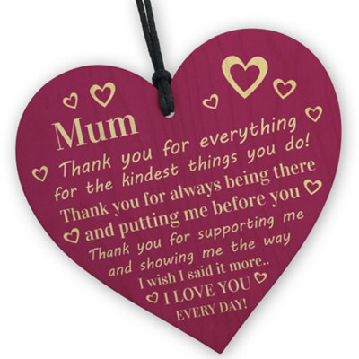 Red Ocean Thank You Gift For Mum Mummy Birthday Mothers Day Gift Shabby Chic Wood Heart Mum Gift from B&Q