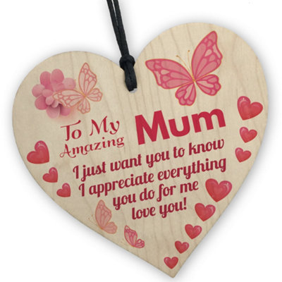 B&Q -  Mum Mummy Gift From Son Daughter Wooden Heart Sign Gift For Birthday Mothers Day Keepsake