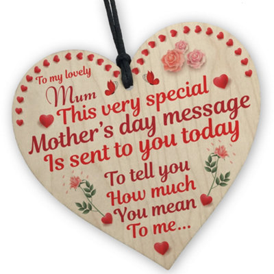 B&Q -  Mothers Day Message Gifts For Mums Wooden Hanging Heart Gift For Mum