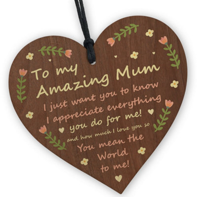 B&Q -  A Present For Mum Mothers Day Gifts Handmade Plaque Present Wooden Heart Hanging Plaque Mother From Daughter Thank You