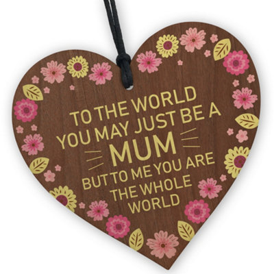 B&Q -  Mothers Day Gifts A Present For Mum Handmade Plaque  Mum My Whole World Wood Heart Mother From Daughter Thank You