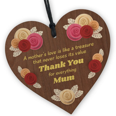 Red Ocean Thank You For Everything Mum Gift Wood Heart Mum Plaque Mothers Day Birthday Gift For Mum Mummy Gift From Daughter Son from B&Q