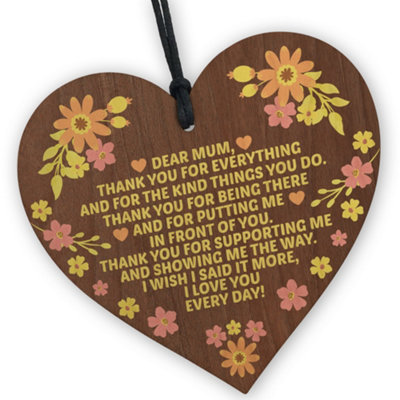 B&Q -  Mum Gifts Wooden Heart Poem Mothers Day Gift Birthday Gift Ideas For Mum Daughter Son Gift Thank You Gift For Mum