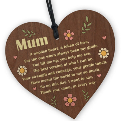 B&Q -  Heartfelt Message For Mum On Mothers Day Mum Birthday Gift From Daughter Son Poem Wooden Heart Gift For Her Mum Mummy