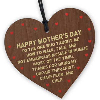 B&Q -  Wooden Heart Gift For Mothers Day For Mum From Daughter Son Funny Mothers Day Gifts For A Mum With Sense Of Humour