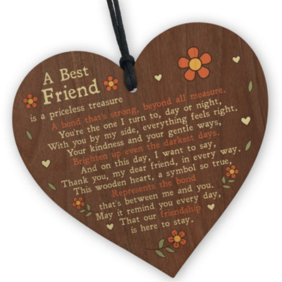 Red Ocean Thoughtful Gift For Best Friend Poem Wood Heart Friendship Gifts For Her Thank You Gifts For Friend from B&Q