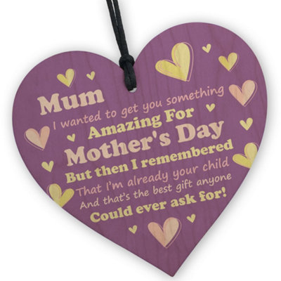Red Ocean Mum Wooden HeartHandcrafted Keepsake With Hilarious Message Perfect Mother's Day Gift For Mum With A Sense Of Humor from B&Q