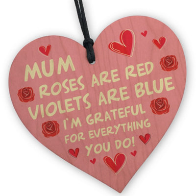 Red Ocean Mum Grateful For You Wooden Heart  Handcrafted Keepsake With Heartfelt Message  Perfect Gift For BirthdayMother's Day from B&Q