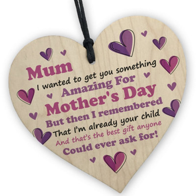 Red Ocean Joke Funny Mothers Day Gift For Mum From Daughter Son Wooden Heart With Funny Message For Mum from B&Q