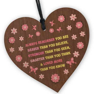 Red Ocean Braver Stronger Beautiful Wooden HeartHandcrafted Motivational Keepsake With Inspirational Message from B&Q