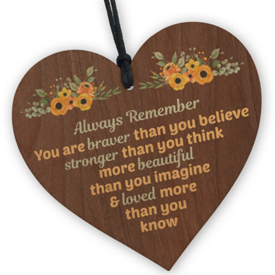 Red Ocean Braver Stronger Beautiful Plaque Wooden Hanging Heart Friendship Gift Motivational Gifts For Her from B&Q