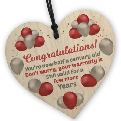 Red Ocean Funny 50Th Birthday Gift For Mum Sister Auntie Friend Wood Heart Humour 50Th Birthday Gift For Women Keepsake from B&Q