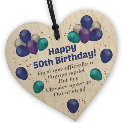 B&Q -  Unique Funny 50Th Birthday Gifts For Men Wooden Heart Funny 50Th Birthday Gift For Dad Grandad Uncle Him