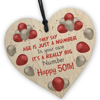 Red Ocean Hilarious Birthday Gifts For 50Th Birthday Wooden Heart 50Th Birthday Gifts For Women Men Mum Dad Nan Grandad from B&Q