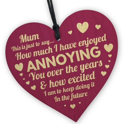 Red Ocean Handmade Wooden Heart For MumMessage With A Touch Of Humor Perfect Gift For Mother's DayBirthdayOr Any Occasion from B&Q