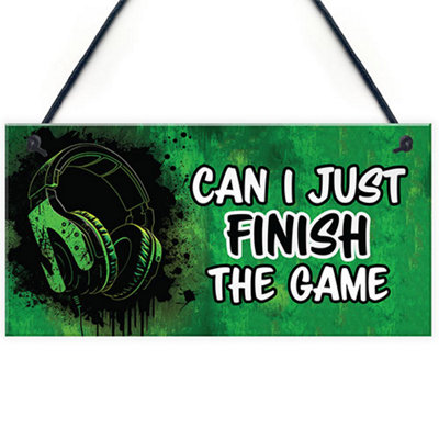 Red Ocean Funny Gaming SignsCan I Just Finish This GameHanging Gamer Signs For Boys BedroomGames Room from B&Q
