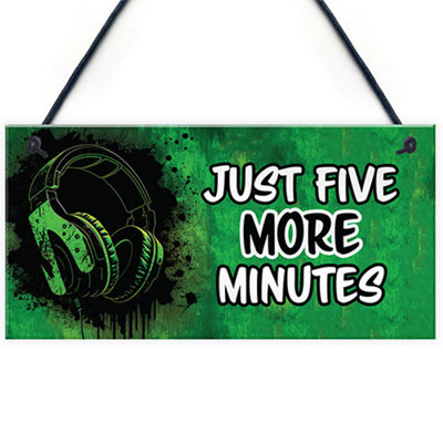 Red Ocean Gaming GiftsJust Five More MinutesFunny Gamer Gifts For SonBrotherBoys Bedroom Decor Signs from B&Q