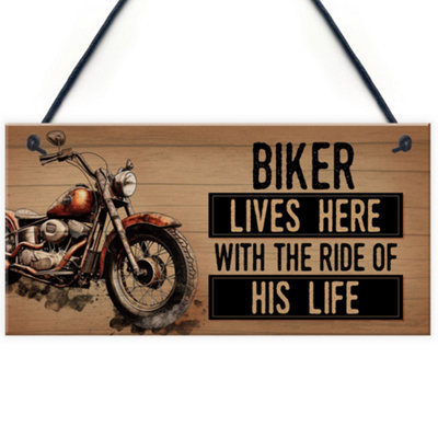 Red Ocean Novelty Motorcycle Motorbike Sign Funny Biker Gifts For Husband Hanging Wall Plaque For Man CaveGarden Shed from B&Q