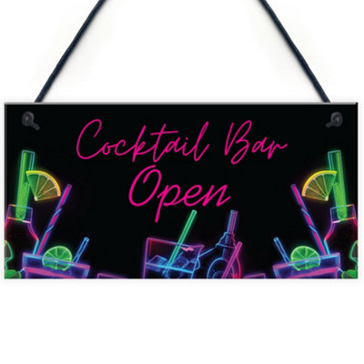 Red Ocean Cocktail Bar Open Sign Hanging Home Bar Plaque Garden Bar Accessories Signs For Home Pub Cocktail Lounge from B&Q