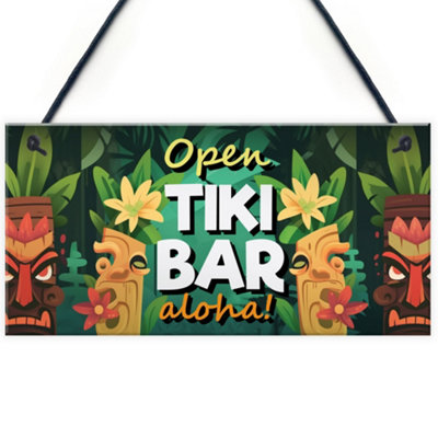 B&Q -  Aloha Tiki Bar Open Hanging Garden Sign Bar Pub Plaque Cocktails Beach Decoration Sign Friendship Gift