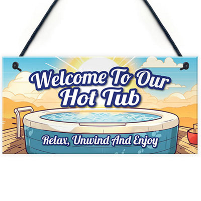 Red Ocean Hot Tub Sign And Plaque Garden Pool Shed Hanging Wall Plaque Welcome Sign Shed Plaque from B&Q