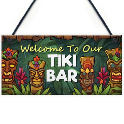 Red Ocean Tiki Bar Hanging Bar Pub Plaque Welcome Sign Cocktails Beach Decoration Sign Friendship Gift For Men Women from B&Q