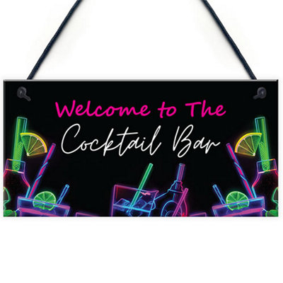 Red Ocean Cocktail Bar Welcome Sign Home Bar Cocktail Lounge Accessories Novelty Cocktail Signs For Home Bar from B&Q