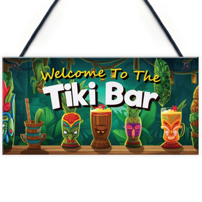 B&Q -  Tiki Bar Welcome Hanging Bar Pub Plaque  Beach Decoration Sign Friendship Gift