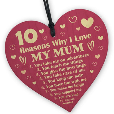 Red Ocean Reasons Why I Love My Mum Wood Heart Mum Christmas Birthday Gift Mother Daughter Gift Keepsake from B&Q