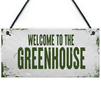 Red Ocean Welcome To The Greenhouse Sign Novelty Garden Sign Shed Summerhouse Sign Home Decor from B&Q