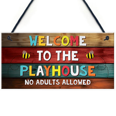 Red Ocean Welcome To The Playhouse Sign Hanging Garden Shed Summerhouse Sign Daughter Son Gifts from B&Q